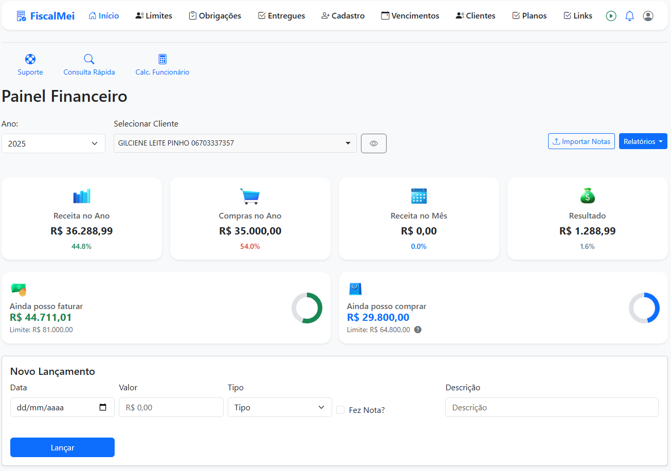 Painel geral do FiscalMEI