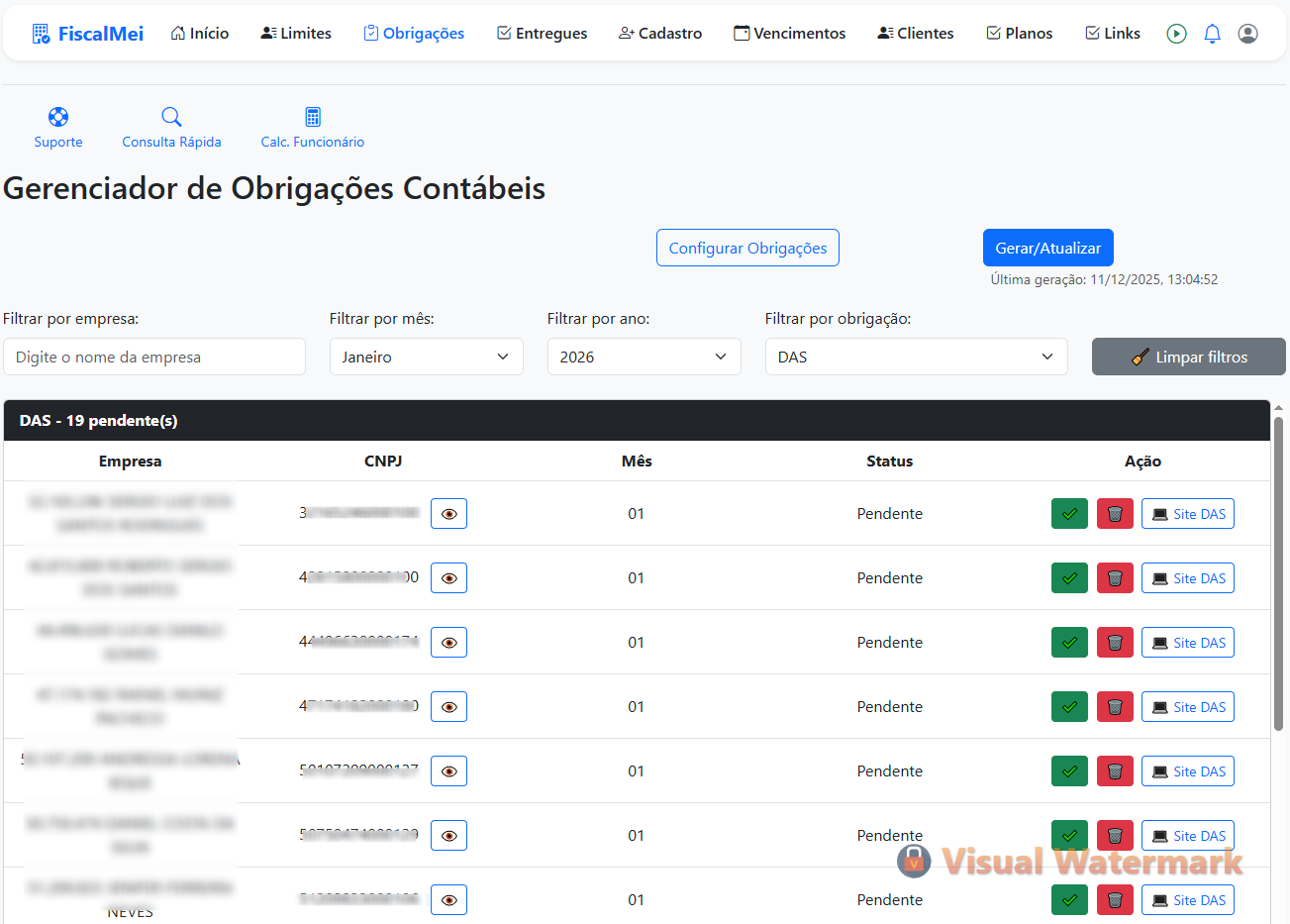 Painel de obrigações no FiscalMEI